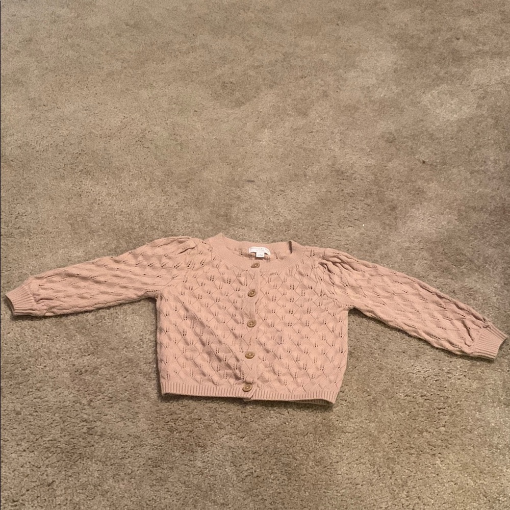 Beige Cable-Knit Sweater with Crew Neck and Puff Sleeves